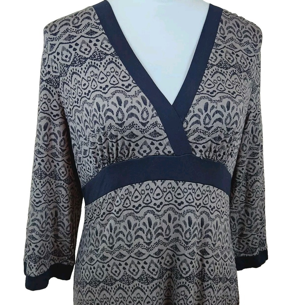 Athleta Womens Stretch Dress‎ Sz Large Taupe Brown Geo Print Boho Casual Comfort